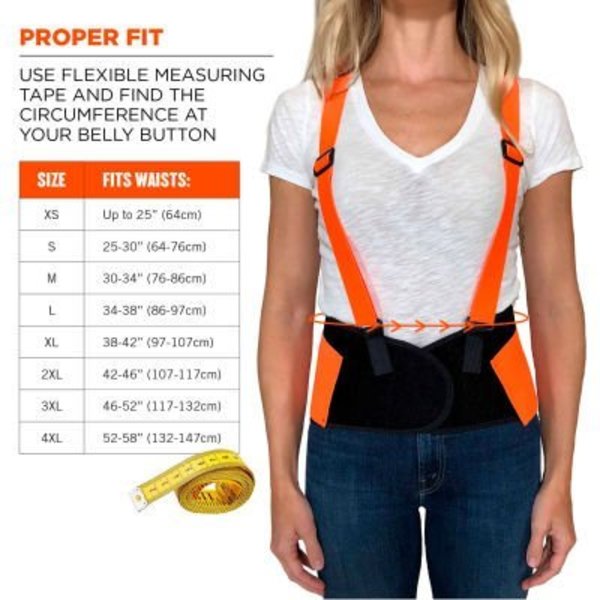 Ergodyne ProFlex 100 Economy Hi-Vis Back Support, Orange, 2XL 11886